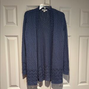 Coldwater Creek Blue Open-Front Cardigan with Lacy Pattern